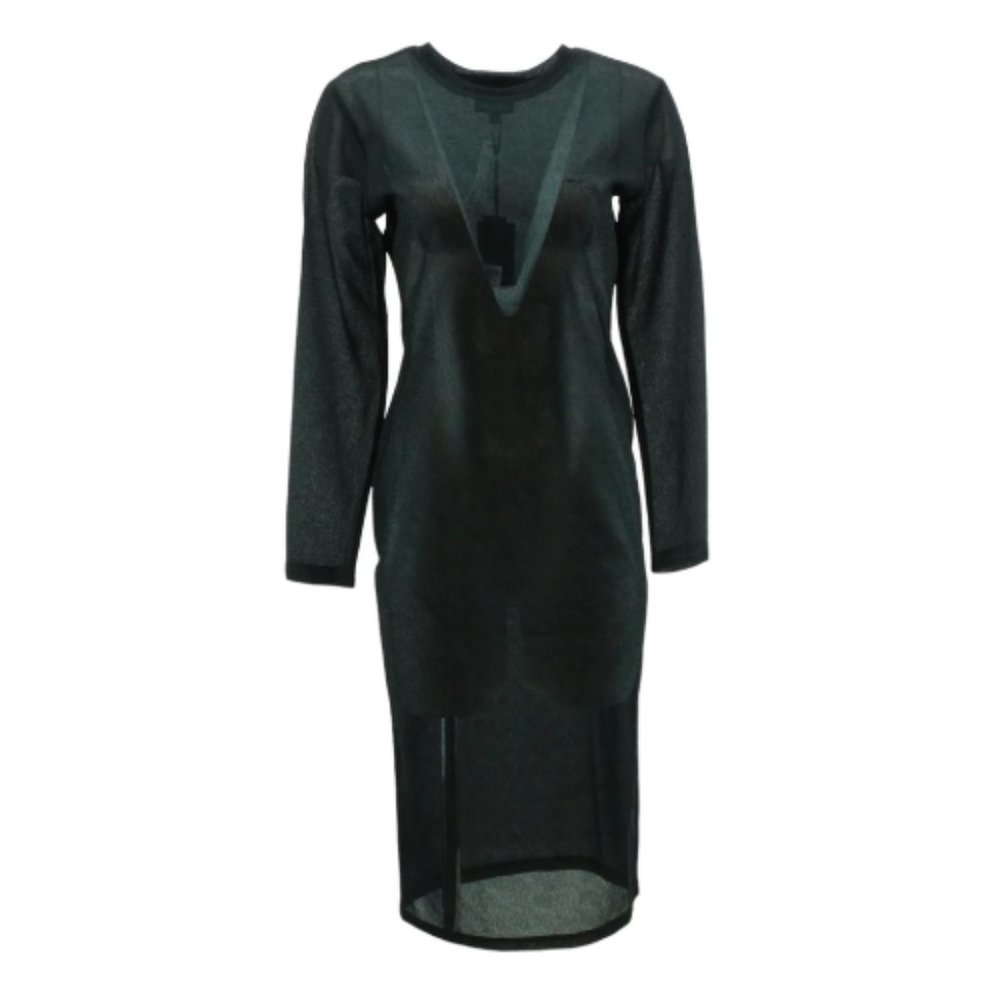 CYNTHIA ROWLEY - Black Solid Sheer Accentuating Midi Dress